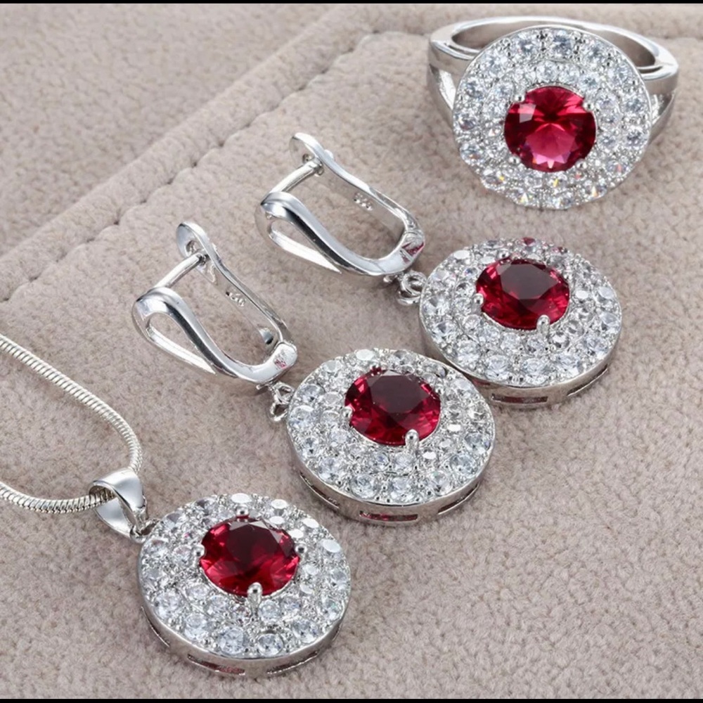 Sterling Silver & Ruby Necklace Set - image 1
